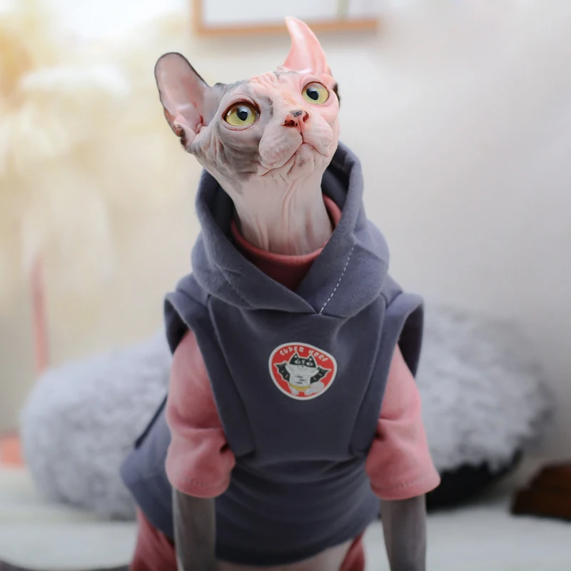 Sphynx-Sudadera con capucha de algodón para gato, ropa cálida de invierno, chaleco polar para gato, esfinge, gatito, pijamas, suministros para gato - imagen 2