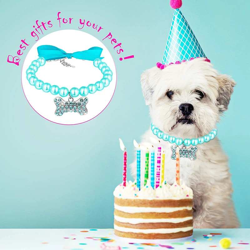 Benepaw-Collar de perlas para perro pequeño con diamantes de imitación de hueso, correa ajustable para el cuello, para cachorro, gato, fiesta, boda - imagen 4