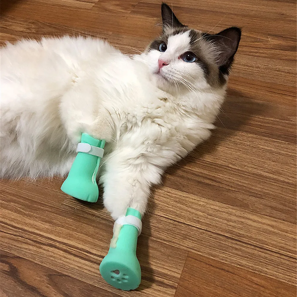 Botas antiarañazos para gatos, Protector de silicona ajustable para mascotas, zapatos suaves para lavar el baño - imagen 5