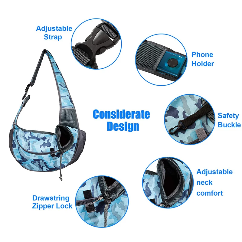 Benepaw-bolsas de transporte duraderas para perros pequeños, malla transpirable, correa acolchada ajustable, para mascotas, cachorro, gato, Camuflaje azul - imagen 2