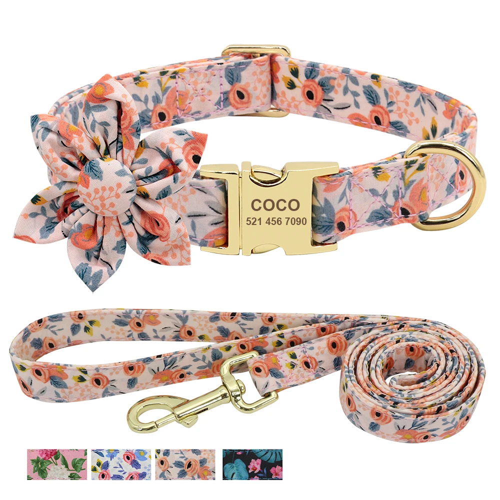 Collar perro personalizado con correa - Vista principal del diseño floral