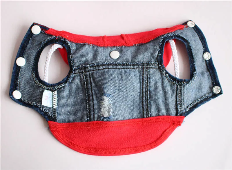 Chaleco de mezclilla con parches personalizados para perros, chaqueta vaquera para mascotas, abrigo para perros pequeños y medianos, traje falso de dos piezas, Bulldog Francés, Pug - imagen 5