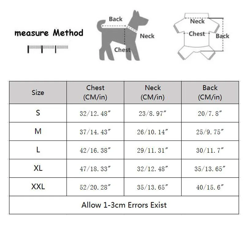 Tabla de tallas del pijama para perros