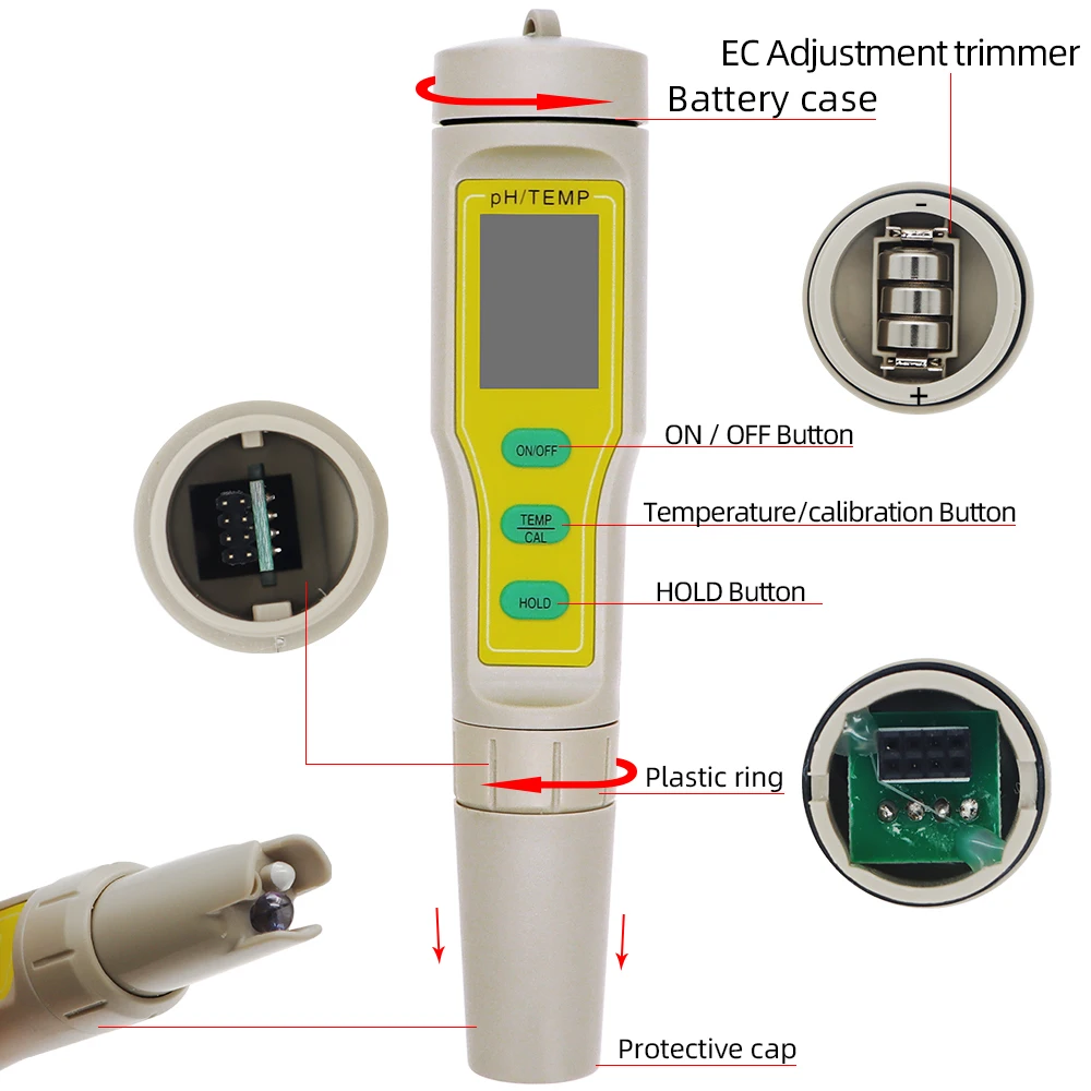 Medidor de PH de alta precisión 2 en 1, probador de calidad del agua, Detector de temperatura de PH, ATC, medidor de acidez impermeable, pluma de prueba de PH para piscina de acuario - imagen 2