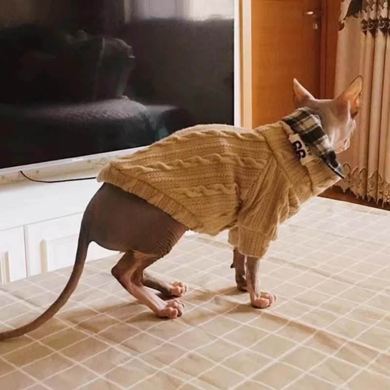 Suéter de rayas verticales para perros y gatos pequeños, ropa cálida de invierno para mascotas, jerseys para cachorros, traje de ropa Sphynx, 9 colores - imagen 5