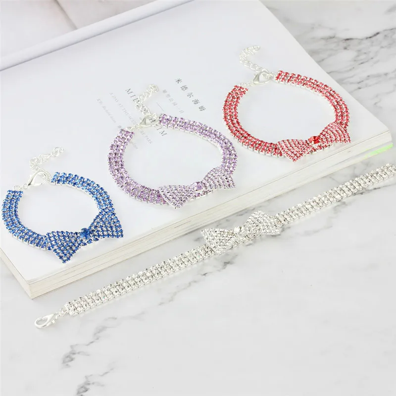 Collar de perro con lazo de diamantes de imitación, accesorios de lujo para cachorros para perros pequeños, Collar de joyería de cristal para boda, regalos para niña y mascota - imagen 2