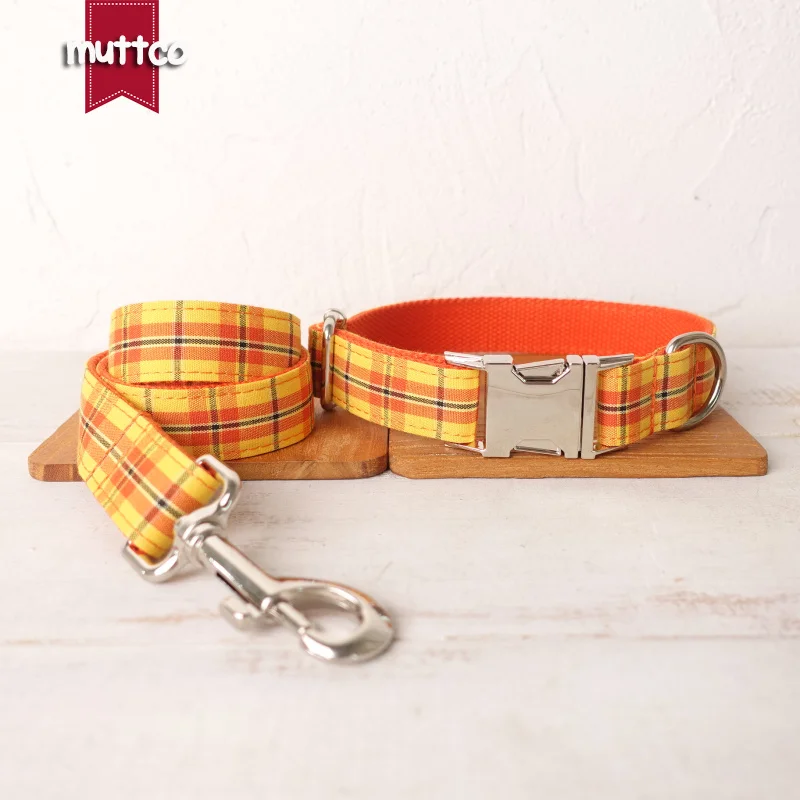 MUTTCO vende al por menor collar de perro de diseño propio CHEESE PLAID hecho a mano poliéster satinado y nylon 5 tamaños collar de perro UDC098 - imagen 4