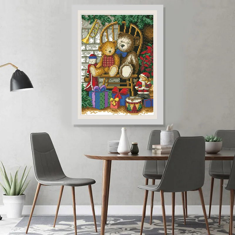 Kit de punto de cruz contado, bordado de oso de Navidad, pintura, juegos de costura, lienzo sin imprimir de 11CT y 14CT, manualidades Diy, decoración del hogar - imagen 3