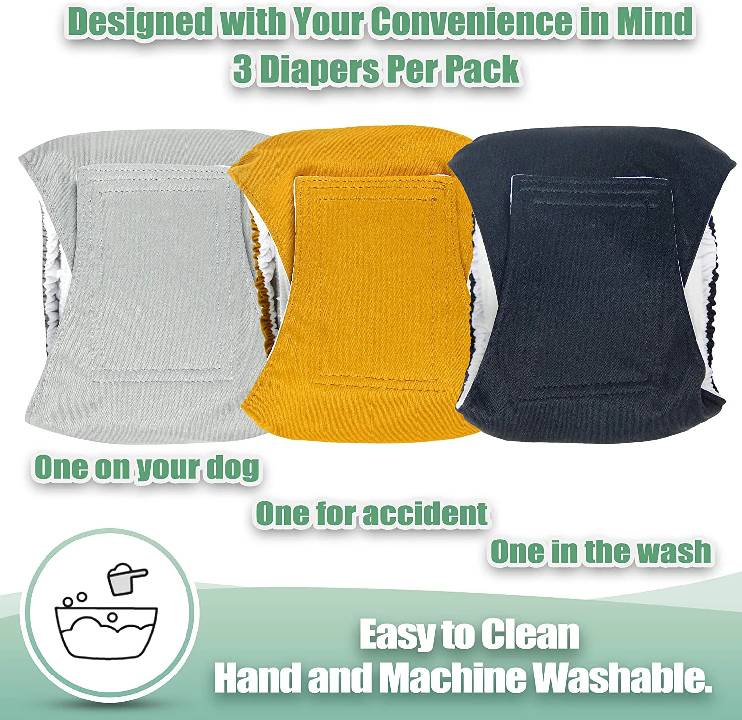 Paquete de 3 bandas para el vientre para perros, pañales lavables y reutilizables para perros, bragas envolventes para perros y gatos de alta absorción, pañales para incontinencia de mascotas - imagen 3