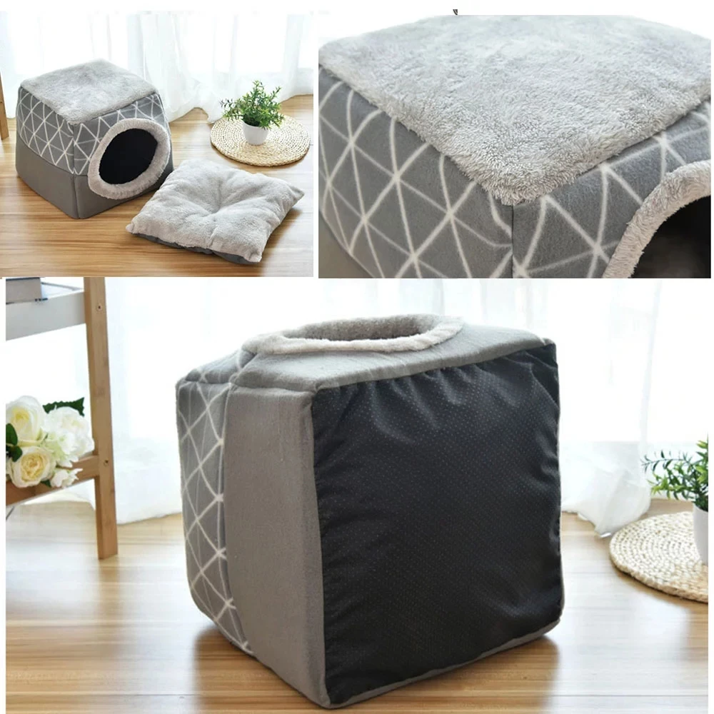 Cama cálida de felpa para mascotas de invierno para gatos y perros, estera de cueva de casa de perrera suave, nido de cojín calmante para mascotas pequeñas, saco de dormir - imagen 4