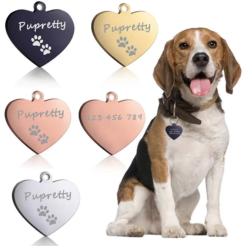 Etiqueta identificación corazón personalizada para perro y gato
