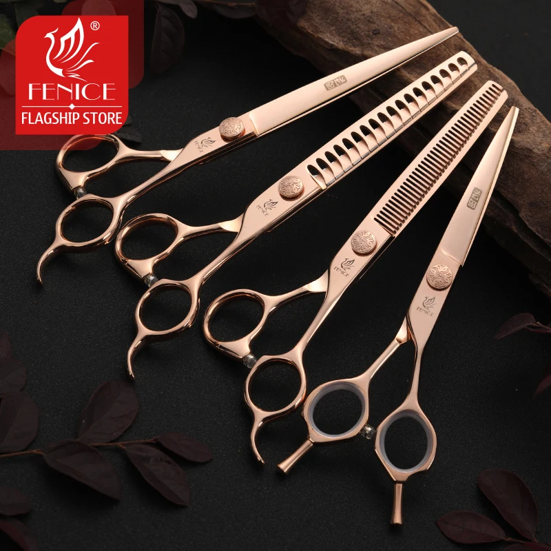 Fenice JP440C acero 6,5/6,75/7/7,25/7,5 pulgadas juego de tijeras de aseo para perros y mascotas tijeras de adelgazamiento curvadas rectas para perros - imagen 2
