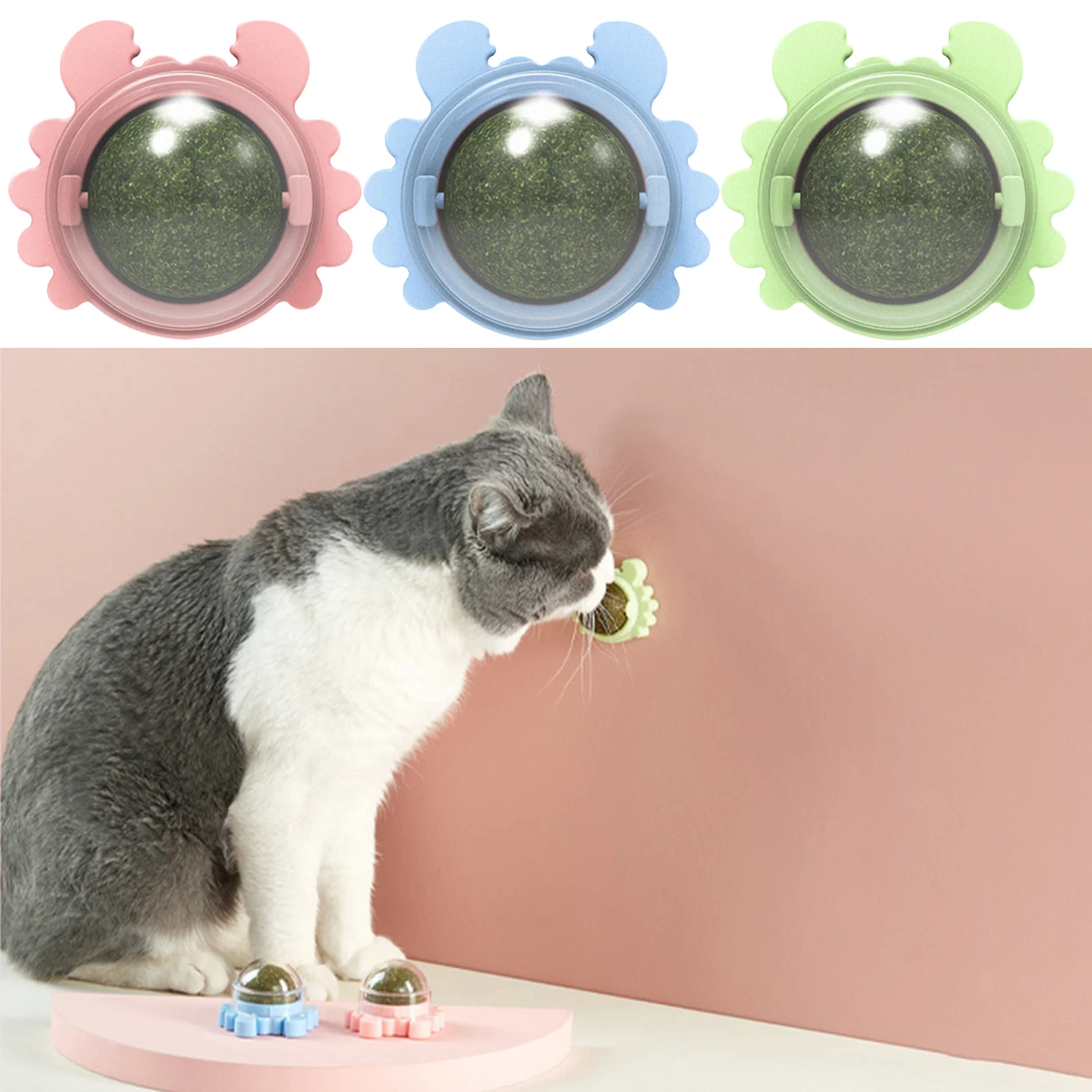 Juguete interactivo giratorio de 3 piezas para gatos, Bola de hierba gatera, juguete para gatitos de dentición, saludable, natural, dientes limpios - imagen 5