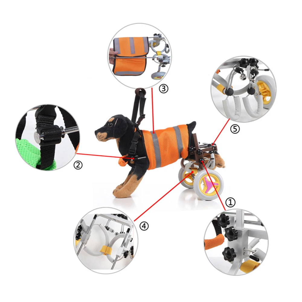 Silla de ruedas ajustable para perros, carrito de rehabilitación de mascotas de 2 ruedas para parálisis de discapacitados, soporte para piernas traseras, ayuda para caminar para perros pequeños y medianos - imagen 5