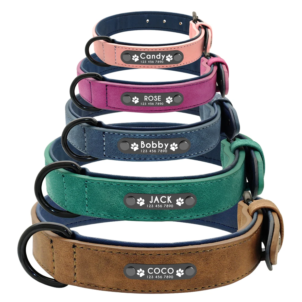 Collar de cuero para perro, conjunto de correas personalizadas, collares para perros personalizados, correa de cuero de 2 capas para perros pequeños medianos grandes Pitbull - imagen 4