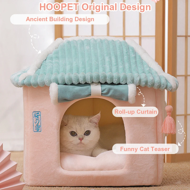 Bonita casa completamente cerrada para gatos, cálida casa de invierno para mascotas, cama súper suave para dormir para cachorros, proveedores de casa para gatos - imagen 3