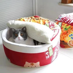Tienda de campaña para gatos, divertidos fideos de invierno, cama para perros pequeños, saco de dormir, cojín para gatos, cama de felpa, muebles, accesorios de productos para mascotas