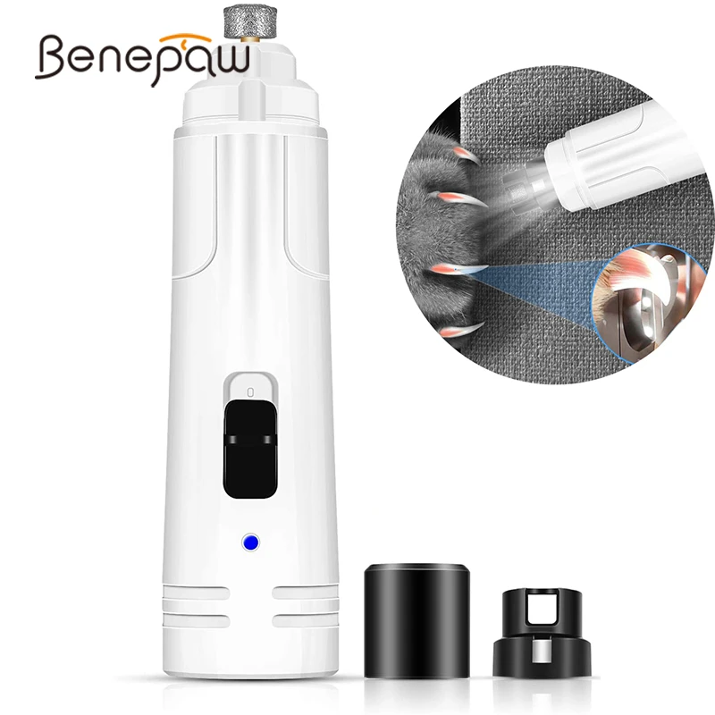 Benepaw-molinillo de uñas con luz Led para mascotas, cortaúñas eléctrico para perros pequeños, medianos y grandes, bajo ruido, ajustable, 2 velocidades