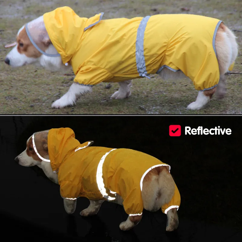 Chubasquero para perro Corgi y Dachshund, chaqueta impermeable para perro, Poncho de lluvia ligero y transpirable con capucha, 4 pies, ajustable - imagen 3