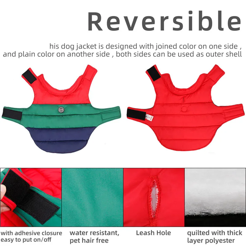Chaqueta de invierno colorida para mascotas, Parka cálida a prueba de viento, abrigo para perros pequeños, medianos y grandes, ropa Reversible para disfraz de Año Nuevo - imagen 2