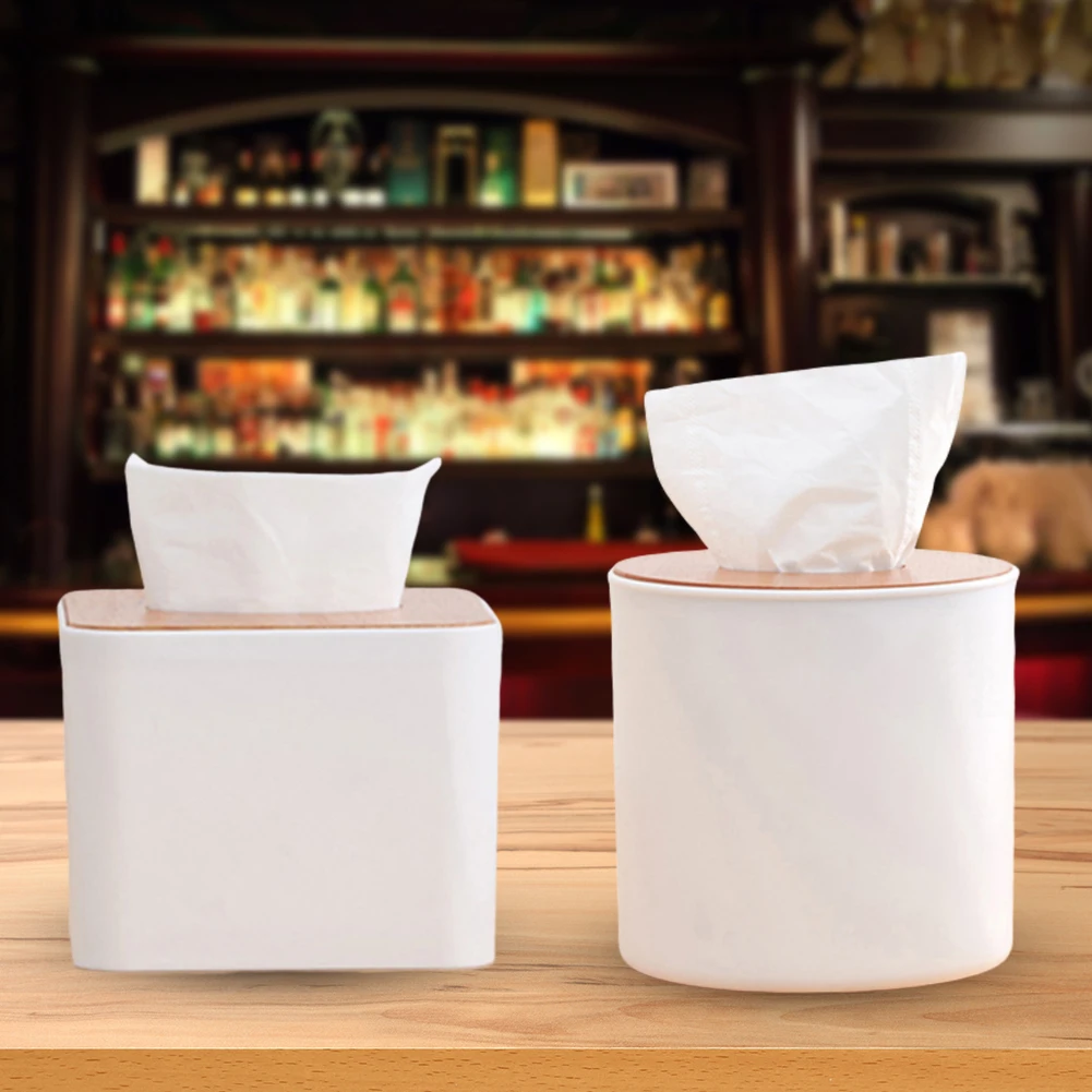 Caja de pañuelos de madera redonda/cuadrada para cocina casera, servilletero, organizador para el hogar, servilletero, soporte para pañuelos, caja temp - imagen 2