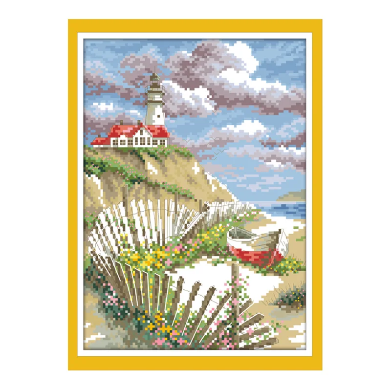 Kits de bordado con estampado de punto de cruz chino, juego de manualidades de costura artesanal, decoración del hogar hecha a mano, faro 11CT 14CT