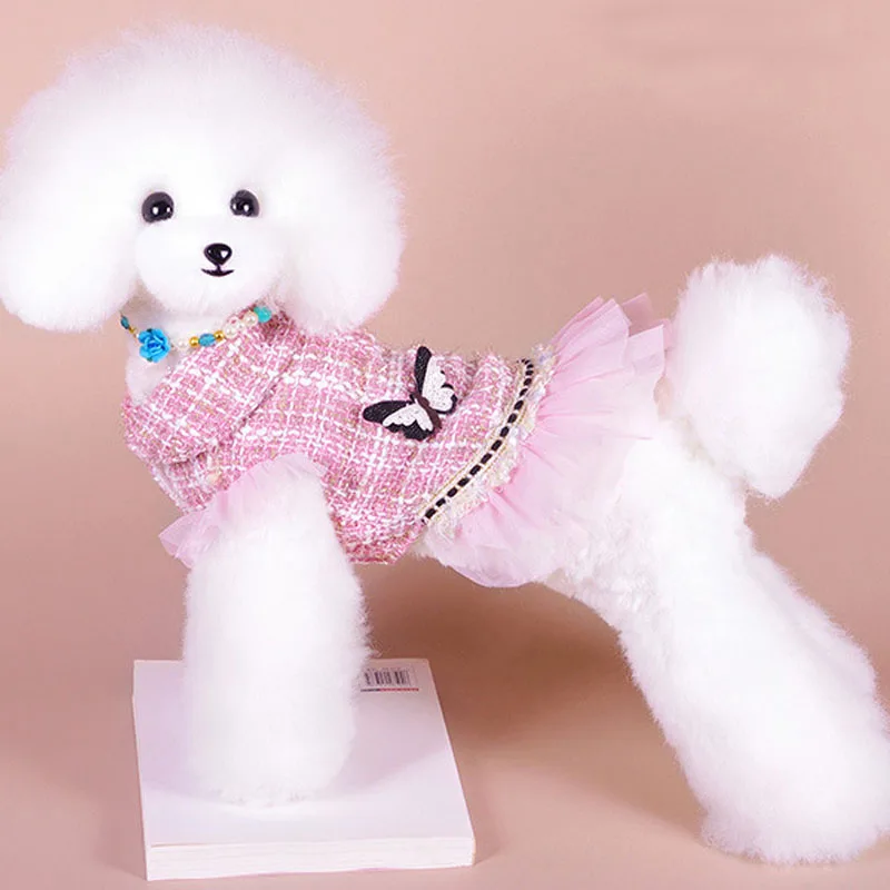 Ropa de invierno para perro Noble, disfraz de manga corta con patrón de mariposa para perro, vestido de tul de princesa para niñas, abrigo, chaqueta de gatito, trajes XL - imagen 4