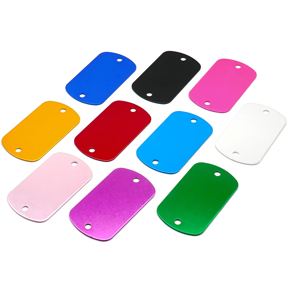 Venta al por mayor, 100 Uds., estampado de aluminio, etiqueta en blanco de identificación militar, placa de identificación con 2 agujeros para perro mascota, grabado en blanco, llavero, etiqueta de perro en blanco - imagen 2