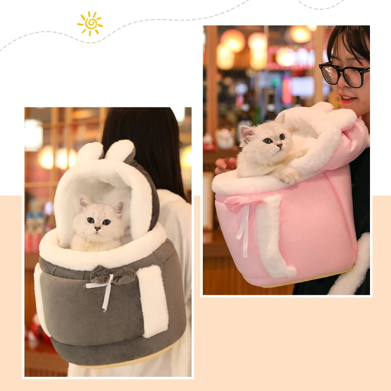 Bolsa transportadora de mascotas de felpa cálida y bonita, mochila portátil para transporte de gatos, paquete de pecho para perros pequeños, cesta de viaje para cachorros