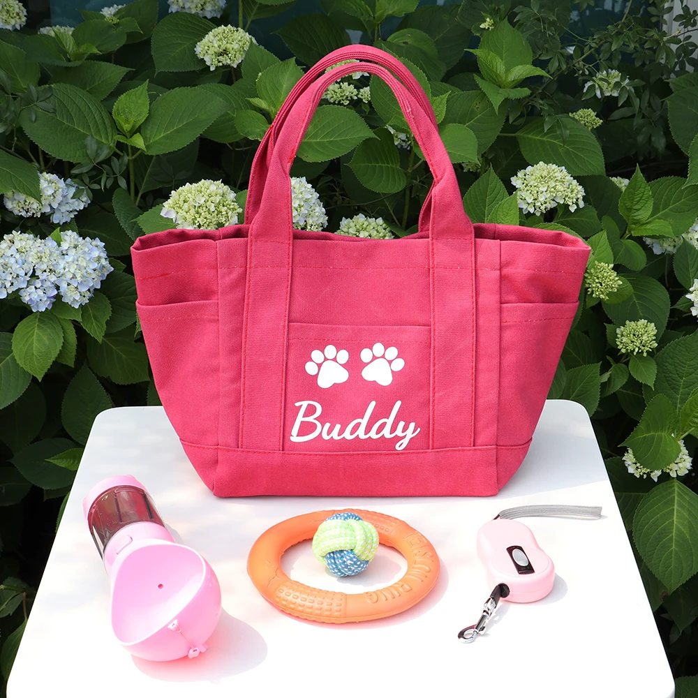 Bolsa de viaje personalizada para mascotas, bolso de mano portátil para juguetes de mascotas, correa para botella, estampado gratis, perros y gatos - imagen 3