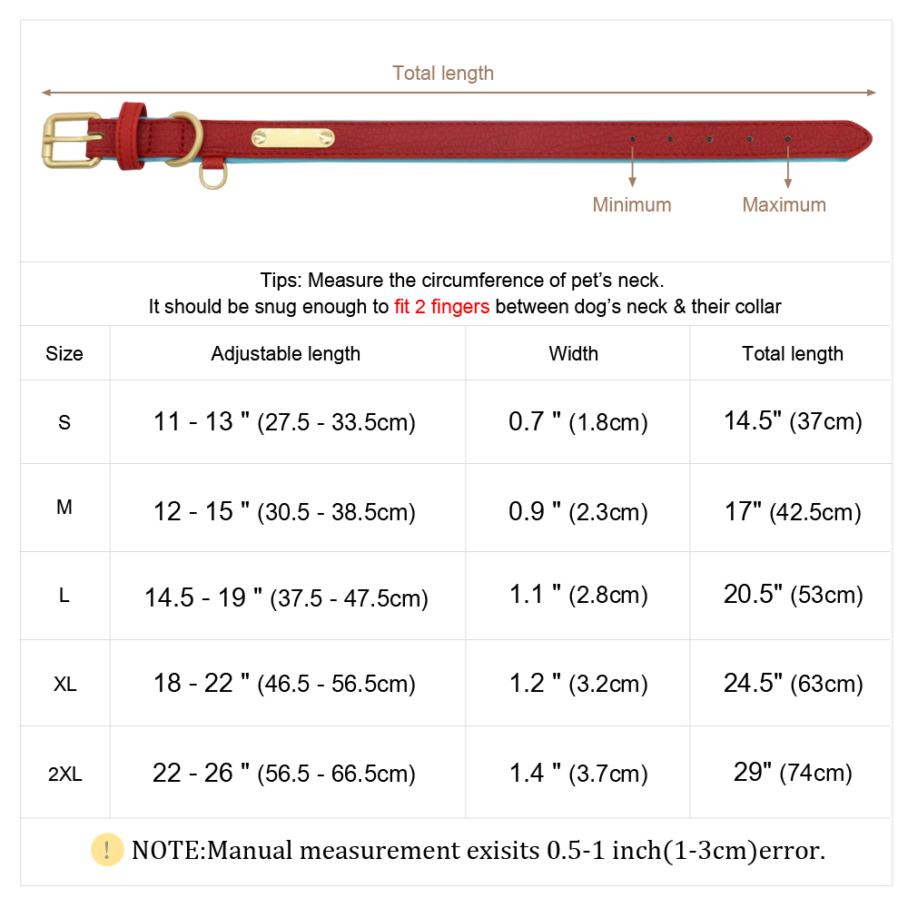 Tabla de tallas del collar - guía