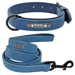 Collar y correa de cuero personalizados para perros Pitbull