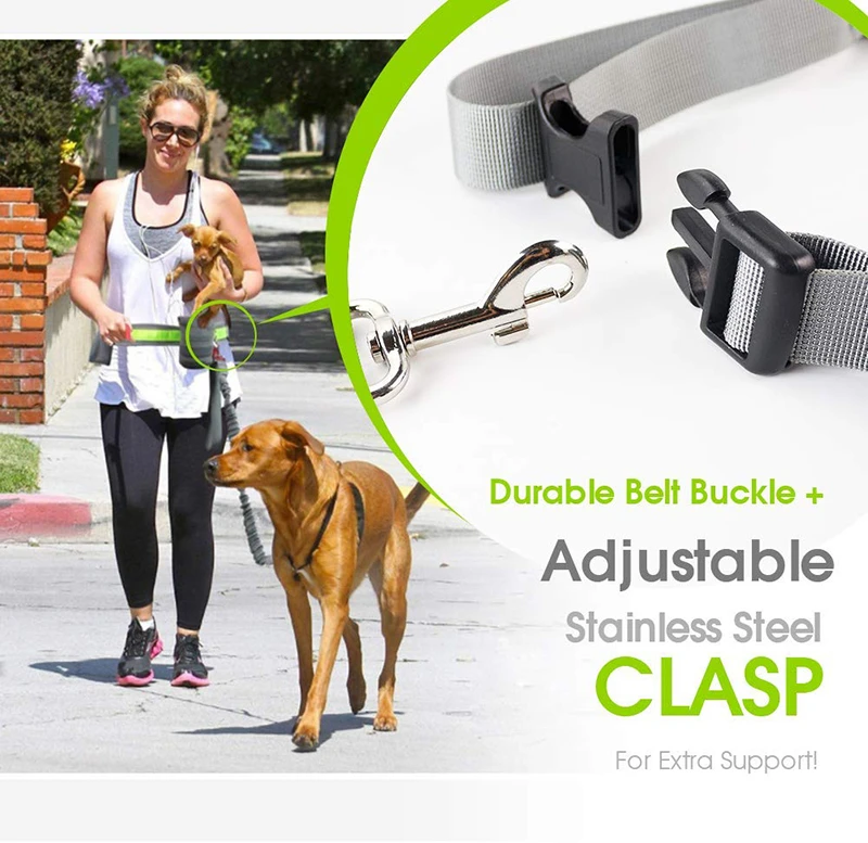 Benepaw-correa reflectante para perro, accesorio con dos bolsas de almacenamiento, cintura ajustable, elástica, para correr, para perros medianos y grandes - imagen 3