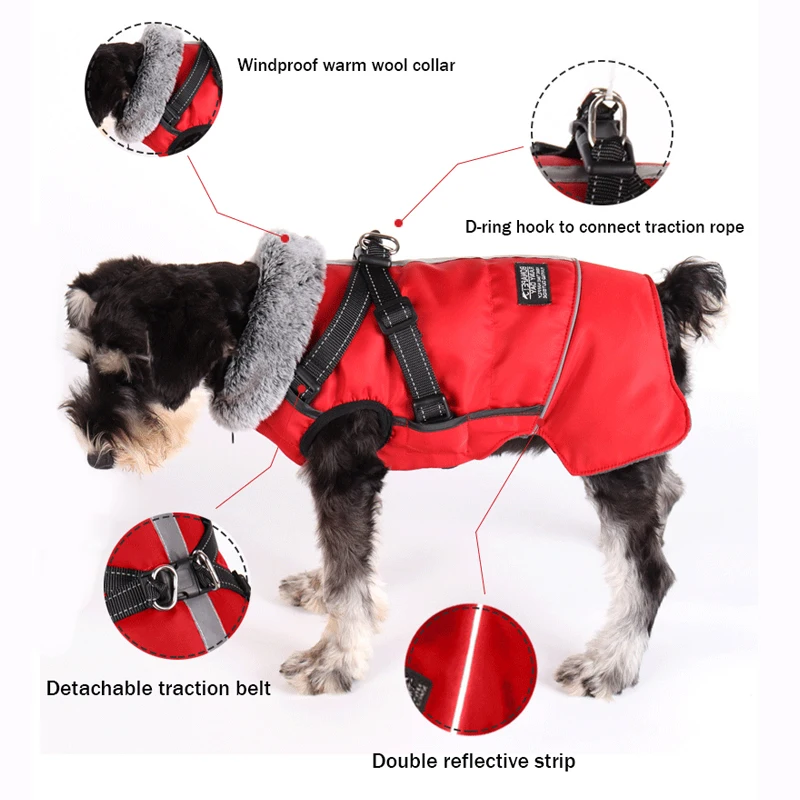 Chaqueta para perro mascota, ropa cálida y gruesa de invierno para mascotas, abrigo para perro grande con arnés, trajes impermeables para Bulldog Francés, perro pequeño, Chihuahua - imagen 3