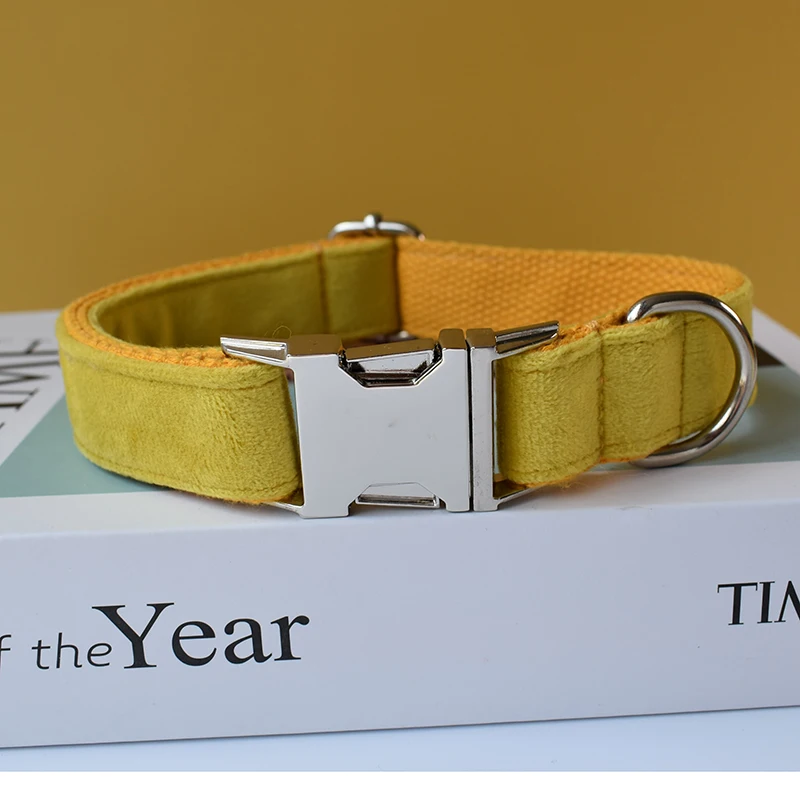 Yellow Collar Personalized Velvet Cotton Quality Fabric For Small, Medium Large Dog Custom Metal Parts Flannelette 04 - imagen 2