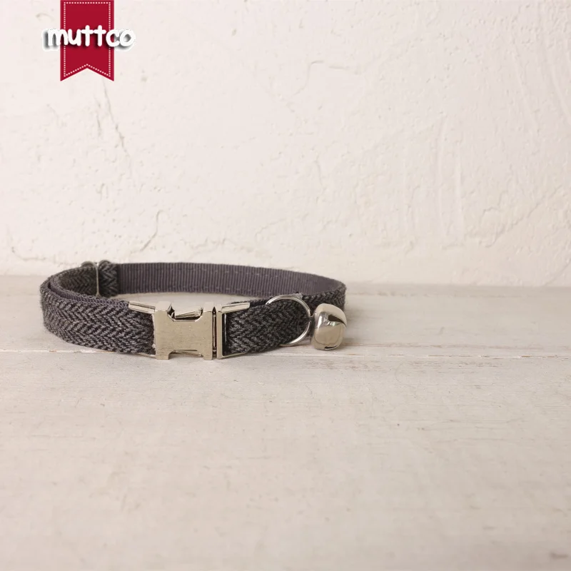 MUTTCO venta al por menor grabado adorable-Diseño personalizado collares de gato traje gris collar hecho a mano 2 tamaños UCC120 - imagen 5
