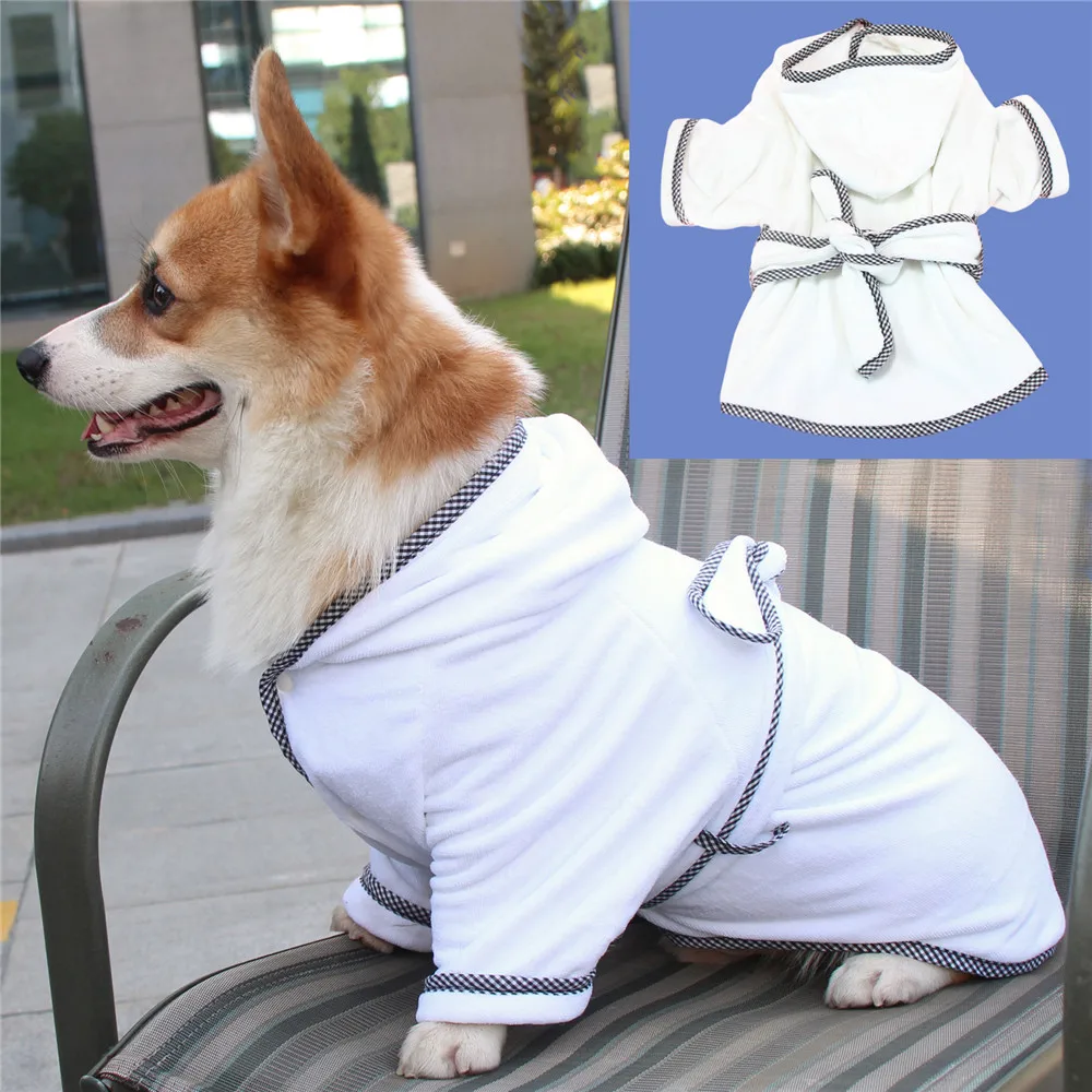 Albornoz blanco para perro, chaqueta de baño superabsorbente de secado rápido con cinturón, pijamas para cachorros y perros pequeños y grandes, ropa de dormir - imagen 2