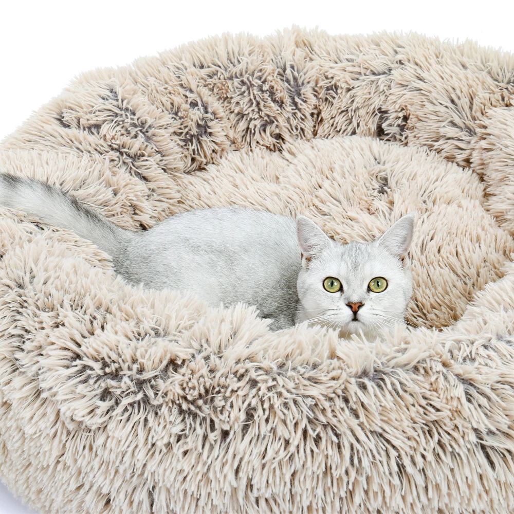 Cama de lujo para mascota, nido para perro grande, bonita casa redonda con forma de Donut para cachorro, cama cálida para gato, cojín para perrera, 2 tamaños, Invierno - imagen 4