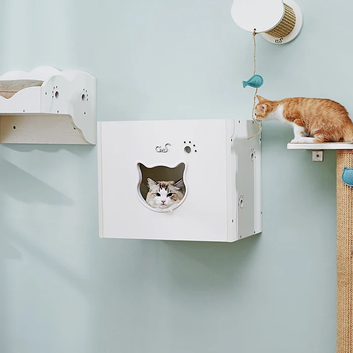 Muebles de madera para gatos montados en la pared, arena para gatos, suministros para gatos, juguete estable para gatos - imagen 2