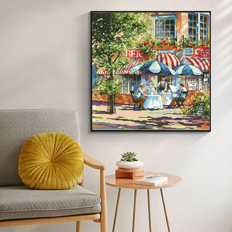 Kits de patrones de punto de cruz contados Cafe In The Sun, paquete de bordado de lienzo sin imprimir, 11 14ct, juegos de manualidades hechas a mano, pintura - imagen 2