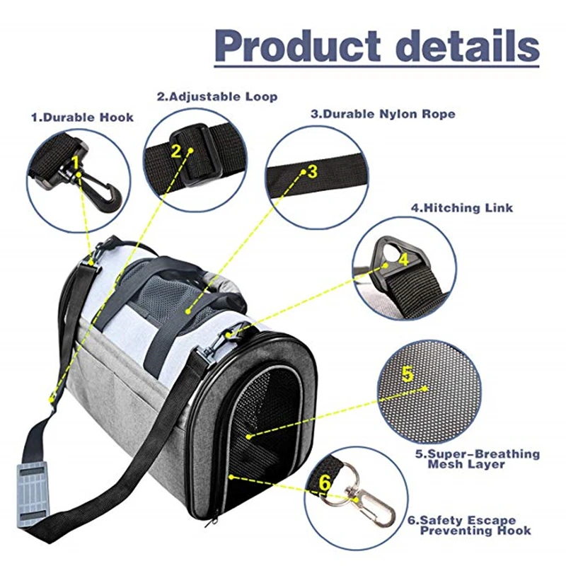 Mochila tipo mensajero para transportar perros y gatos, bolsa de viaje transpirable y cómoda, con costuras en contraste, para perros pequeños y gatitos, Chihuah - imagen 3