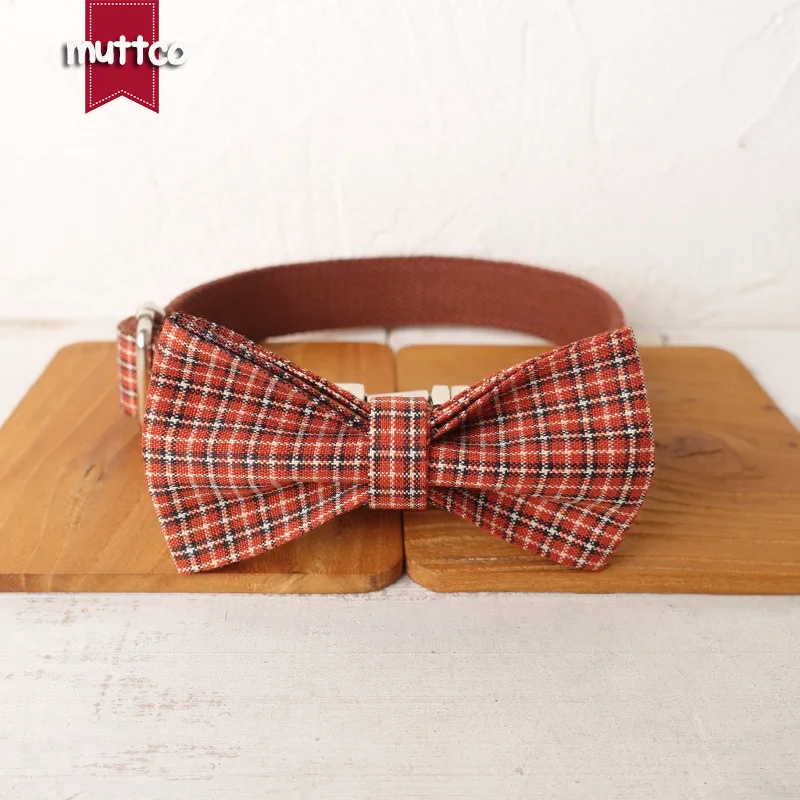 MUTTCO vende al por menor collar de perro de diseño propio PLAID GENTLE hecho a mano poliéster satinado y nylon 5 tamaños collar de perro UDC103 - imagen 5