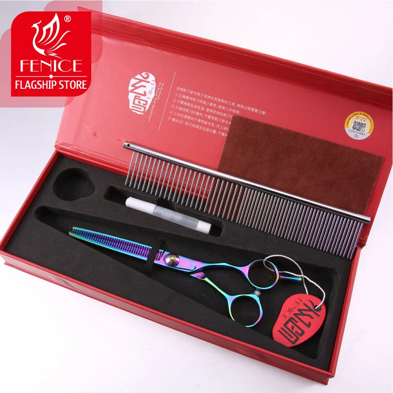 Fenice-Juego de tijeras de corte y adelgazamiento para perros, kit de tijeras de 6,5/7,5 pulgadas, tasa de adelgazamiento 30% - imagen 5