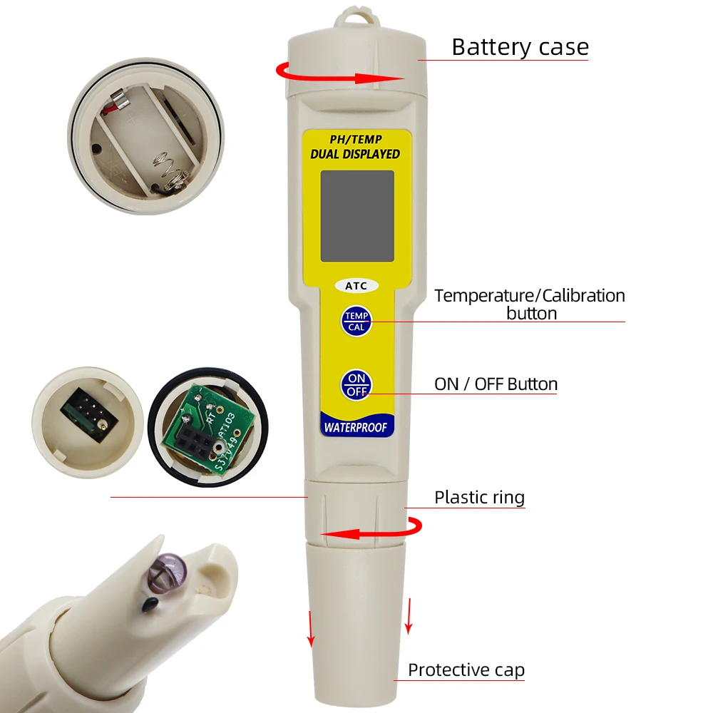 Medidor de PH de alta precisión 2 en 1, probador de calidad del agua, Detector de temperatura de PH, ATC, medidor de acidez impermeable, pluma de prueba de PH para piscina de acuario - imagen 3