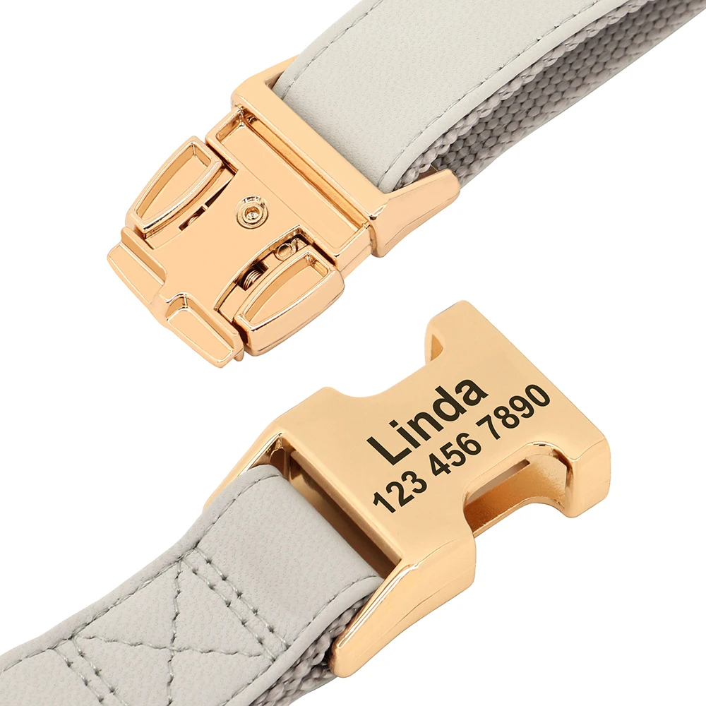 Collar personalizado con nombre de perro, collares con hebilla de identificación de nailon y cuero para perros, Collar con placa con nombre antipérdida para perros pequeños y grandes Pitbull - imagen 3
