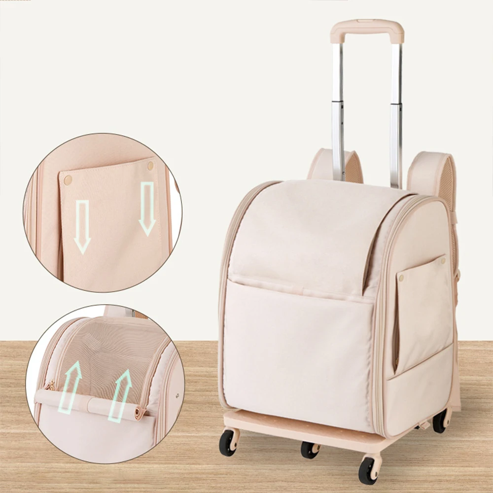 Mochila portátil con ruedas para mascotas, carrito transportador plegable 2 en 1 para perros y gatos con ruedas, tela Oxford impermeable para viajes de mascotas pequeñas - imagen 4
