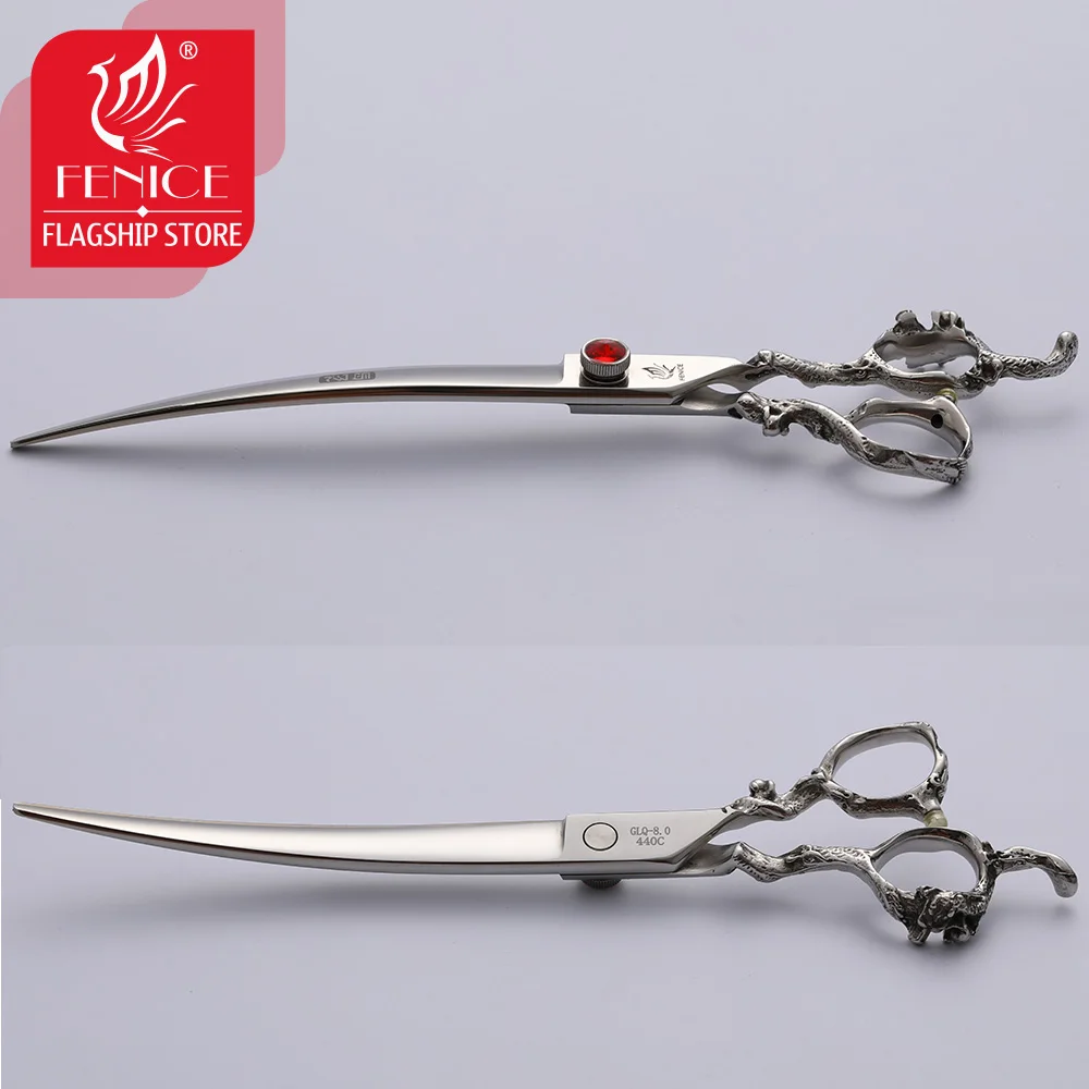 Fenice Dragon Handle Tijeras de aseo curvadas profesionales de 8 pulgadas para perros Tijeras de corte de pelo de mascotas Tesoura Tijeras - imagen 5