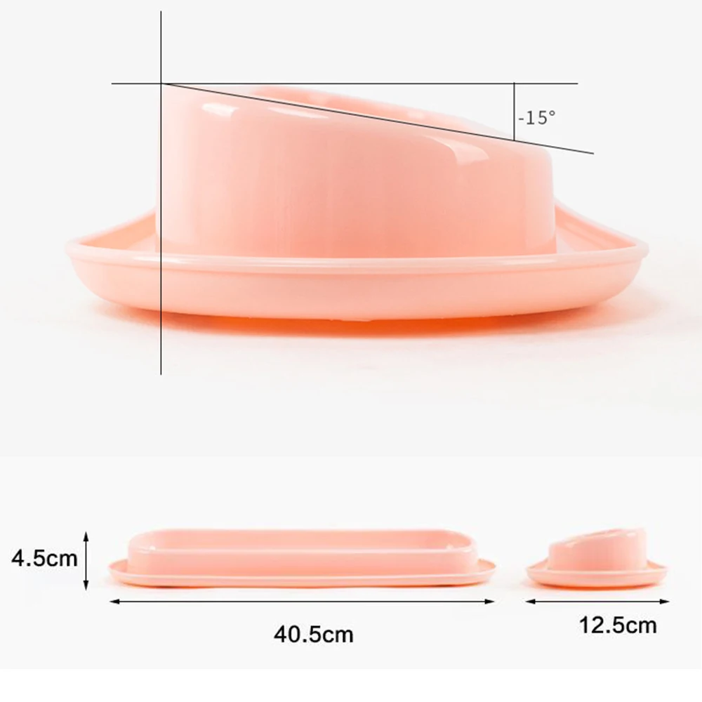 Cuenco de plástico alargado para mascotas, cuenco largo antideslizante para comida de perros pequeños, comedero para cachorros y gatitos, protege la columna Cervical, plato inclinable - imagen 4