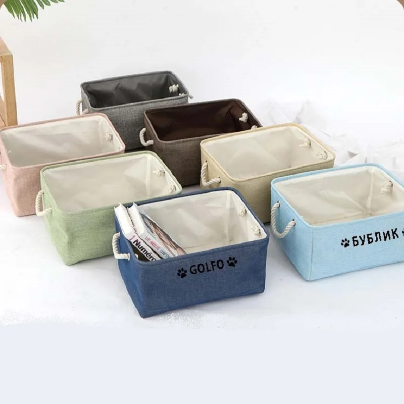 สัตว์เลี้ยงที่กำหนดเองตะกร้าเก็บผ้าลินินเดสก์ท็อปของเล่นกล่องพิมพ์ Puppy Cat ID Paw เสื้อยืดพิมพ์โลโก้ตะกร้าใหญ่ - imagen 3