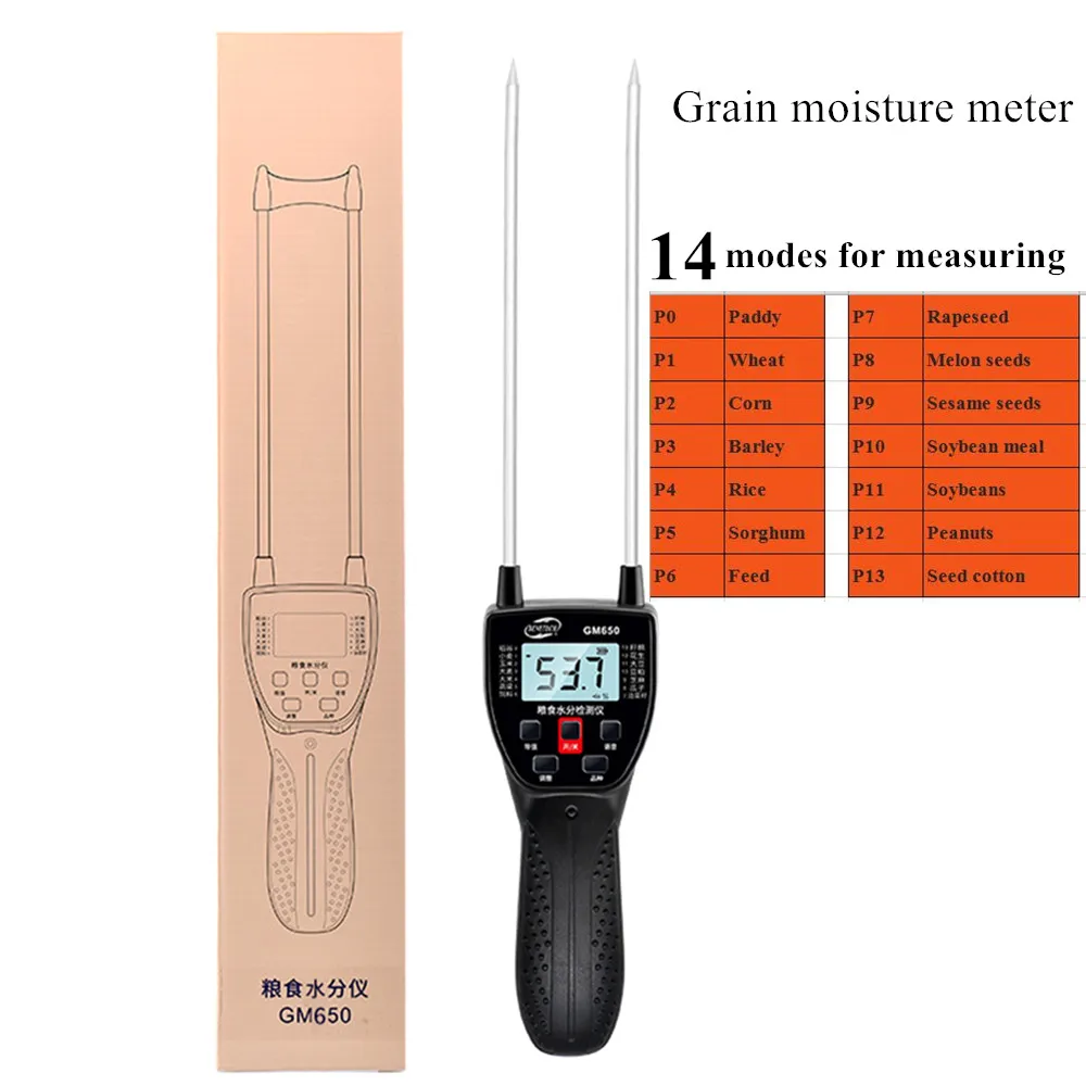 Medidor de humedad de grano GM650, higrómetro Digital LCD, Detector de contenido de humedad portátil para maíz, trigo, arroz, frijol, cebada